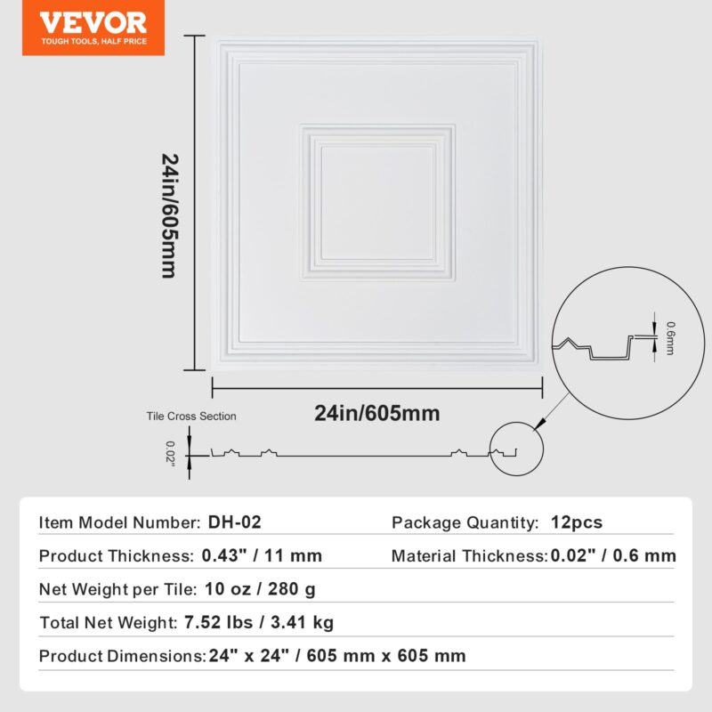VEVOR Laeplaadid, 61,0 x 61,0 cm, 12 tk, 09 cm