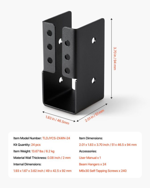 Varjatud tala riidepuu, 5,08 x 10,2 cm, 49 x 92 mm, 24 tk