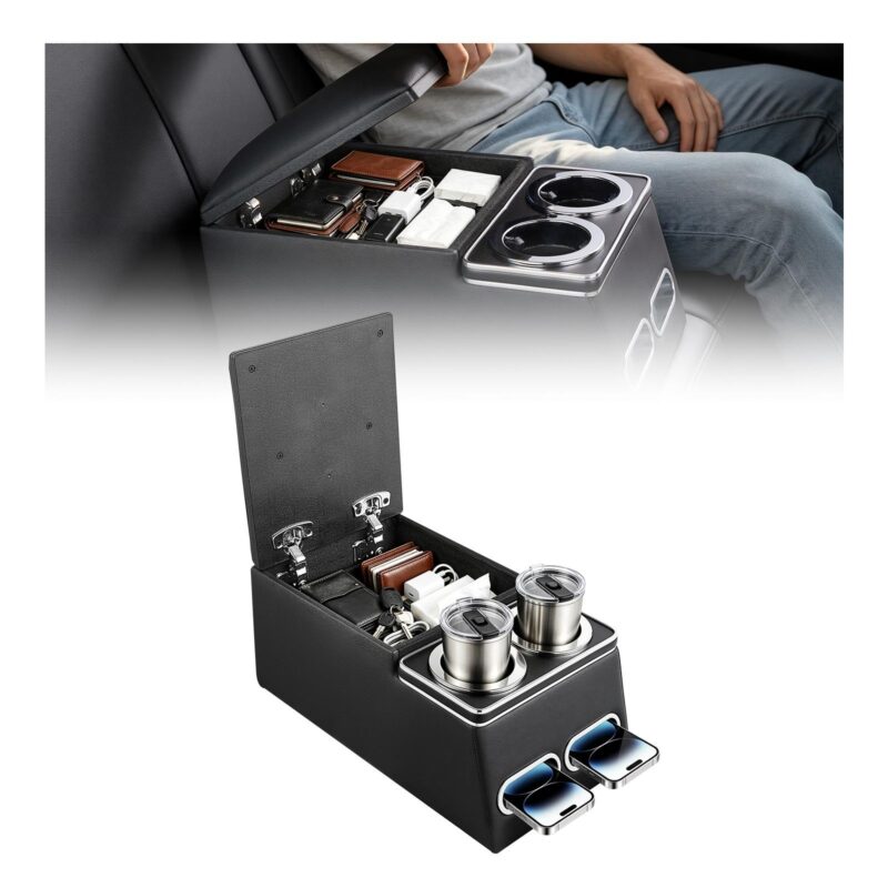 Universal Rear Bench Seat Center Console Armrest Storage Box, 7,5 x 8 cm