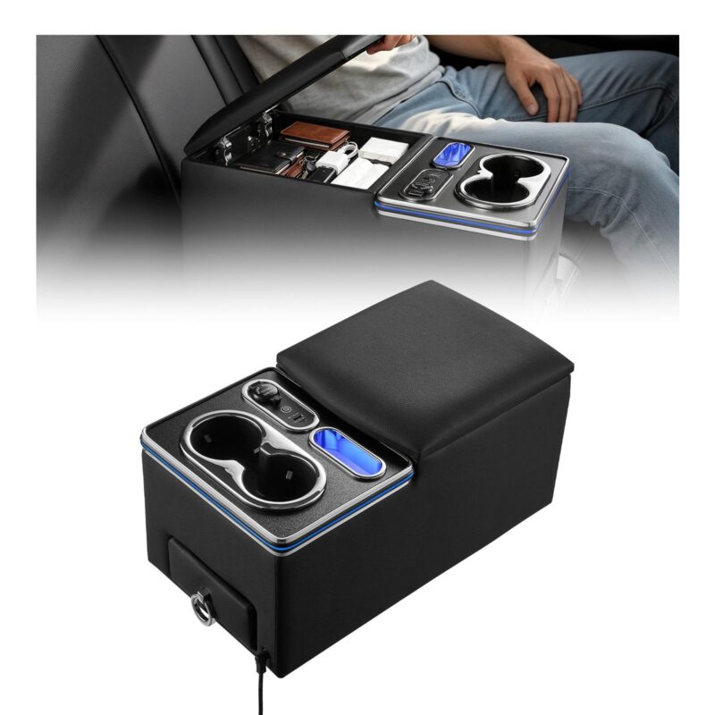 Universal Rear Bench Seat Center Console with 7-Color Ambient Lights, 7 x 6,5 cm