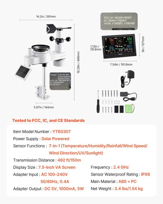 VEVOR 17,8 cm-1 WiFi ilmajaam rakendusega, 190,5 mm, 2,4 kg