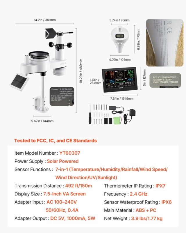 VEVOR 17,8 cm-1 WiFi ilmajaam rakendusega, 190,5 mm, 81 kg