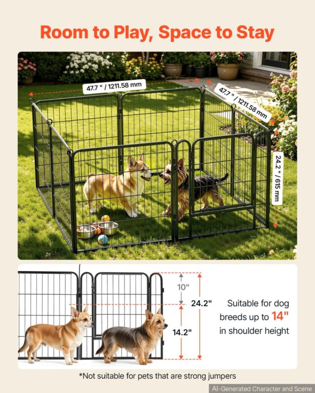 Koerte mänguaedik 61 cm 8 paneeliga kokkupandav metallist treeningaedik lemmikloomade tara