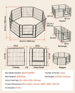 Koerte mänguaedik 61 cm 8 paneeliga kokkupandav metallist treeningaedik lemmikloomade tara — pilt 7
