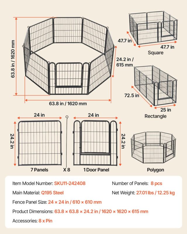 Koerte mänguaedik 61 cm 8 paneeliga kokkupandav metallist treeningaedik lemmikloomade tara