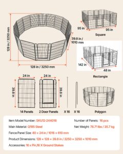 Koera mänguaedik 102 cm 16 paneeliga kokkupandav metallist treeningaedik lemmikloomade — pilt 7