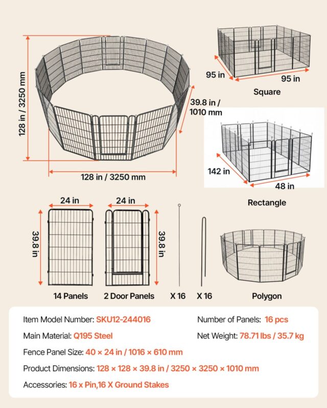 Koera mänguaedik 102 cm 16 paneeliga kokkupandav metallist treeningaedik lemmikloomade