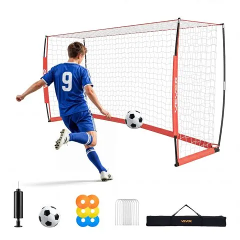 VEVOR Soccer Goal 3,6 x 1,8 m jalgpallivõrk tagaaias kokkupandava aluse jaoks, punane