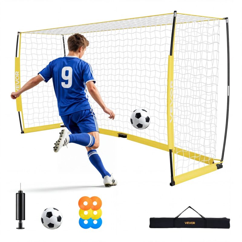 Soccer Goal 3.6 x 1.8 m Soccer Net for Backyard Collapsible Base Yellow, 3,6 x 1,8 m