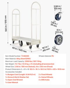 U-paadiplatvormiga veoauto Dolly, 907,18 kg, 1525 x 410 x 1510 mm — pilt 7