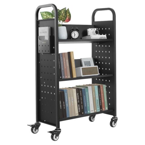 Rolling Library Book Cart, 50 kg, 150 kg, 77 x 38 x 122 cm, 76,2 mm