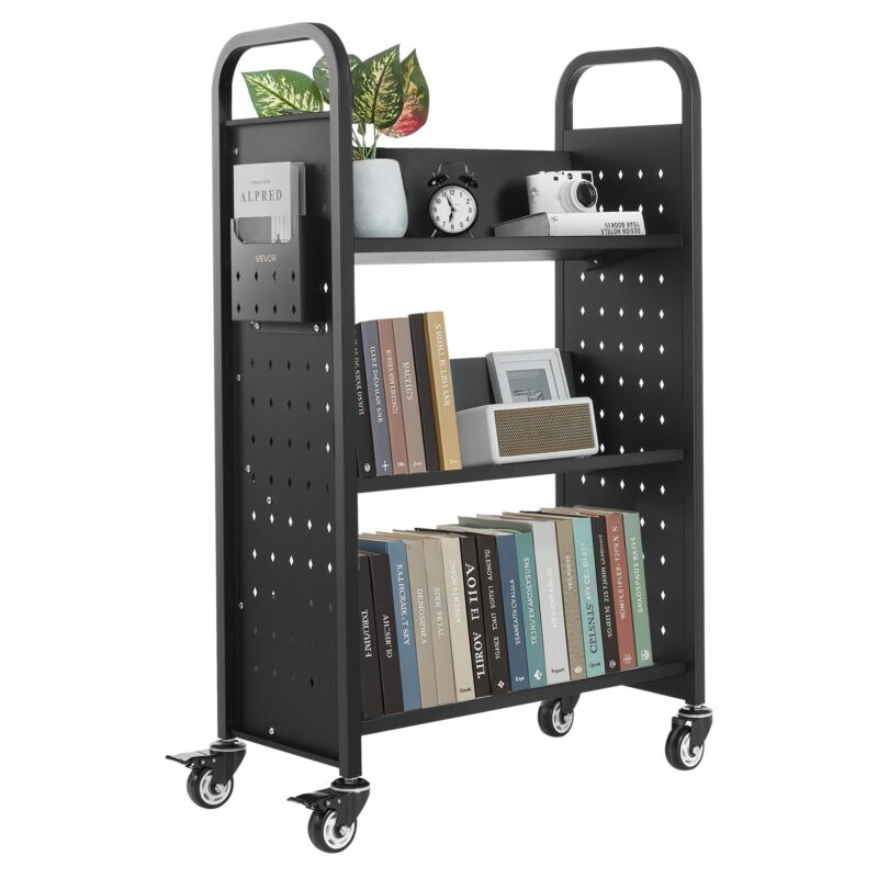 Rolling Library Book Cart, 50 kg, 150 kg, 77 x 38 x 122 cm, 76,2 mm