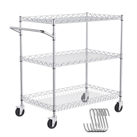 Kitchen Utility Cart, 300 kg, 76 x 46 x 91 cm, 3 tasandit