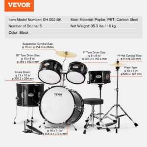 VEVOR Laste trummikomplekt, 40,6 cm, must — pilt 7