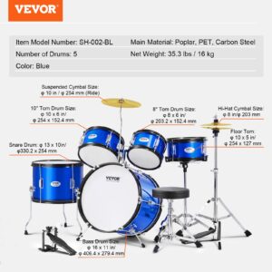 VEVOR Laste trummikomplekt, 40,6 cm, sinine — pilt 7