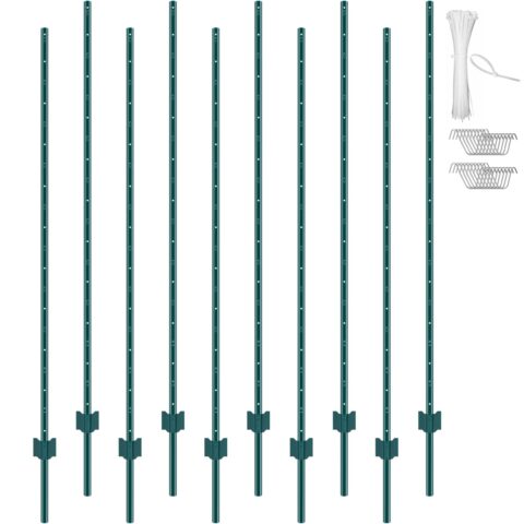 182.9 cm Fence Post 10 Pack Heavy Duty Metal Fence Posts Green, 182,9 cm, 10 tk