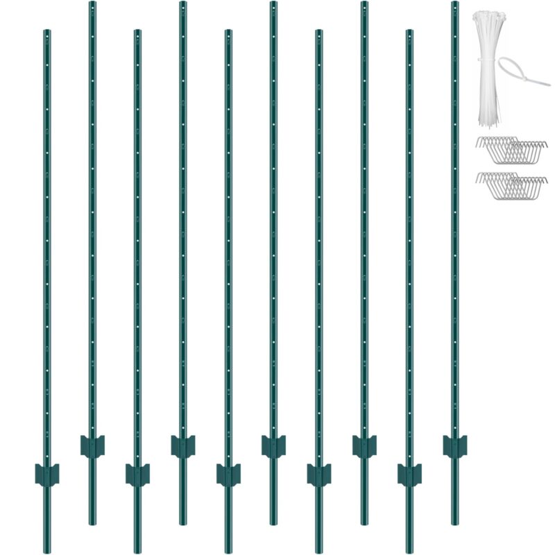 182.9 cm Fence Post 10 Pack Heavy Duty Metal Fence Posts Green, 182,9 cm, 10 tk