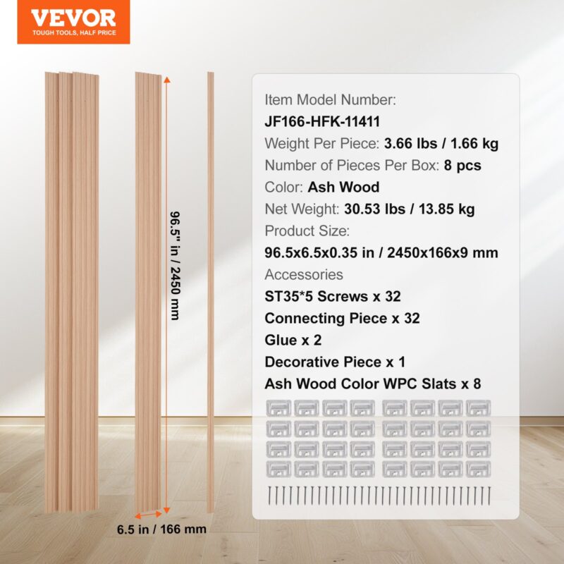 VEVOR Puitliistud akustilised paneelid, 244 x 15,2 cm, 8 tk, tuhapuu