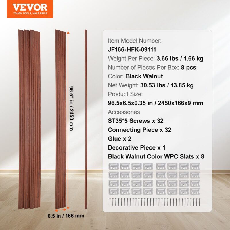 VEVOR Puitliistu akustilised paneelid, 244 x 15,2 cm, 8 tk, must