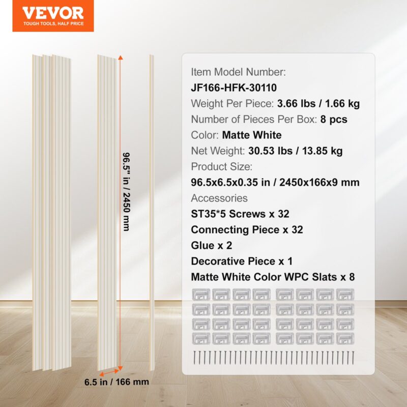 VEVOR Puitliistud akustilised paneelid, 244 x 15,2 cm, 8 tk, matt