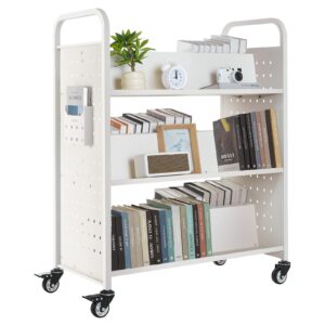 VEVOR Veerev raamatukogukäru, 50 kg, 150 kg, 97 x 51,5 x 122,5 cm, 76,2 mm, valge — pilt 1