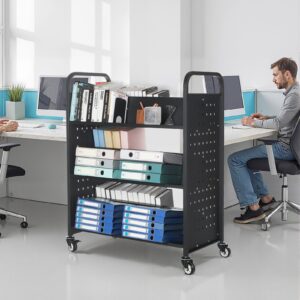 VEVOR Veerev raamatukogukäru, 50 kg, 150 kg, 97 x 51,5 x 122,5 cm, 76,2 mm, must — pilt 8