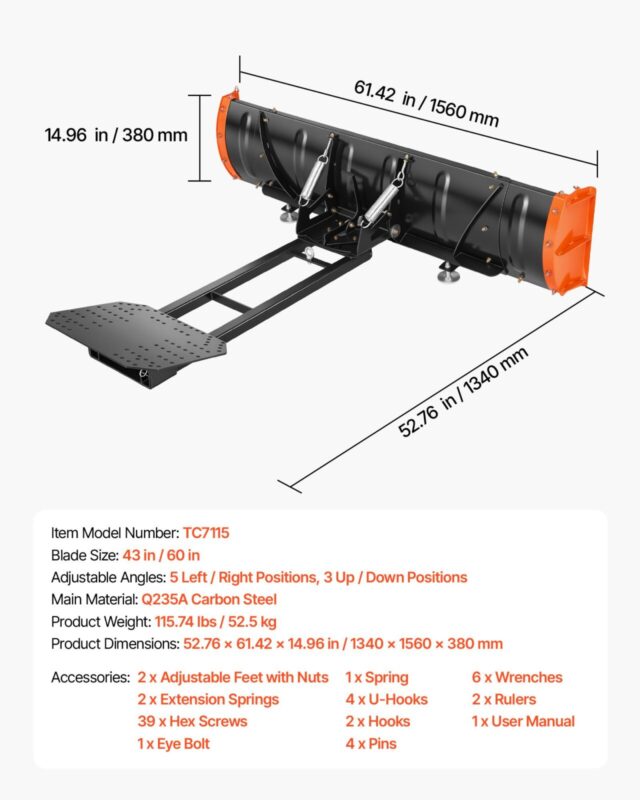 Lumesaha komplekt 1092/1524 mm laiuse reguleeritava sahakinnitusega külgtiib