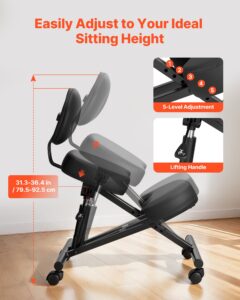 Ergonoomiline põlvitustool seljatoe ja ratastega, 120 kg — pilt 4