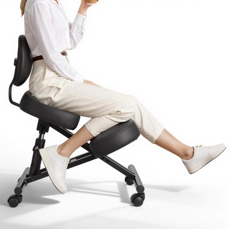 Ergonoomiline põlvitustool seljatoe ja ratastega, 120 kg, 45,5 x 25 cm
