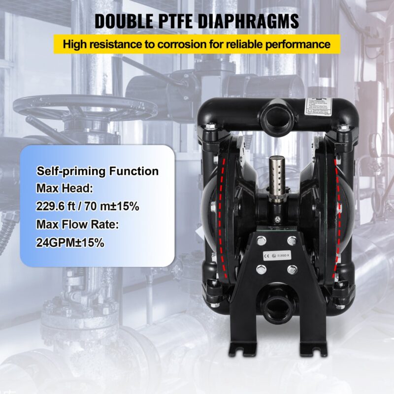 Õhuga töötav topeltmembraanpump, 25,4 mm, 90 L