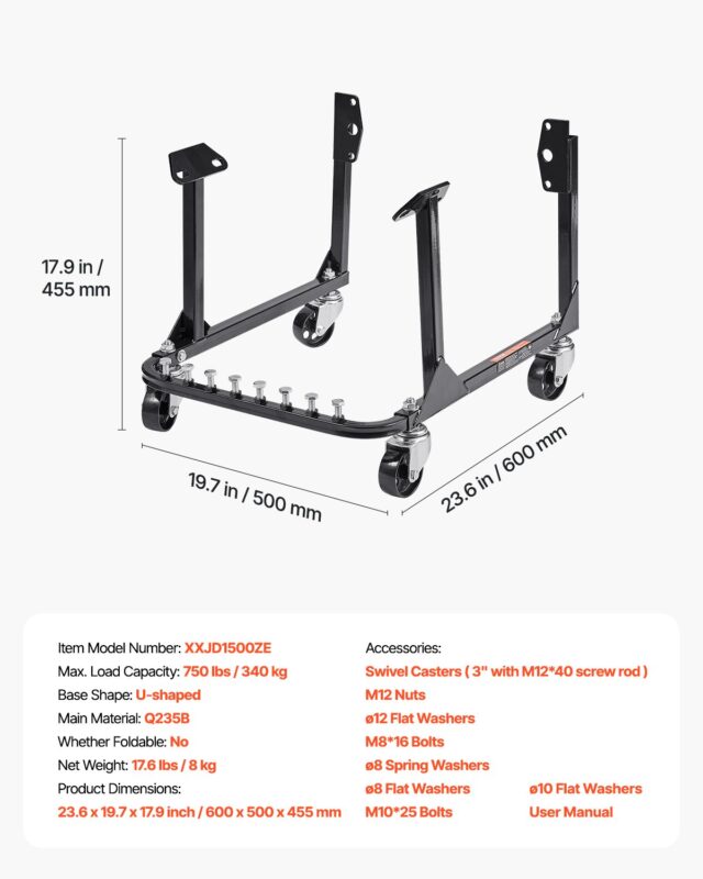 VEVOR Mootoritugi, 340 kg, 600×500×455 mm