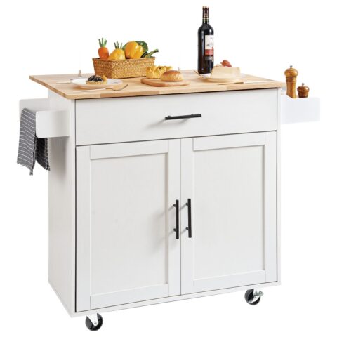 Kitchen Island Cart with Solid Wood Top, 90 cm laius, 10 kg, 32 mm