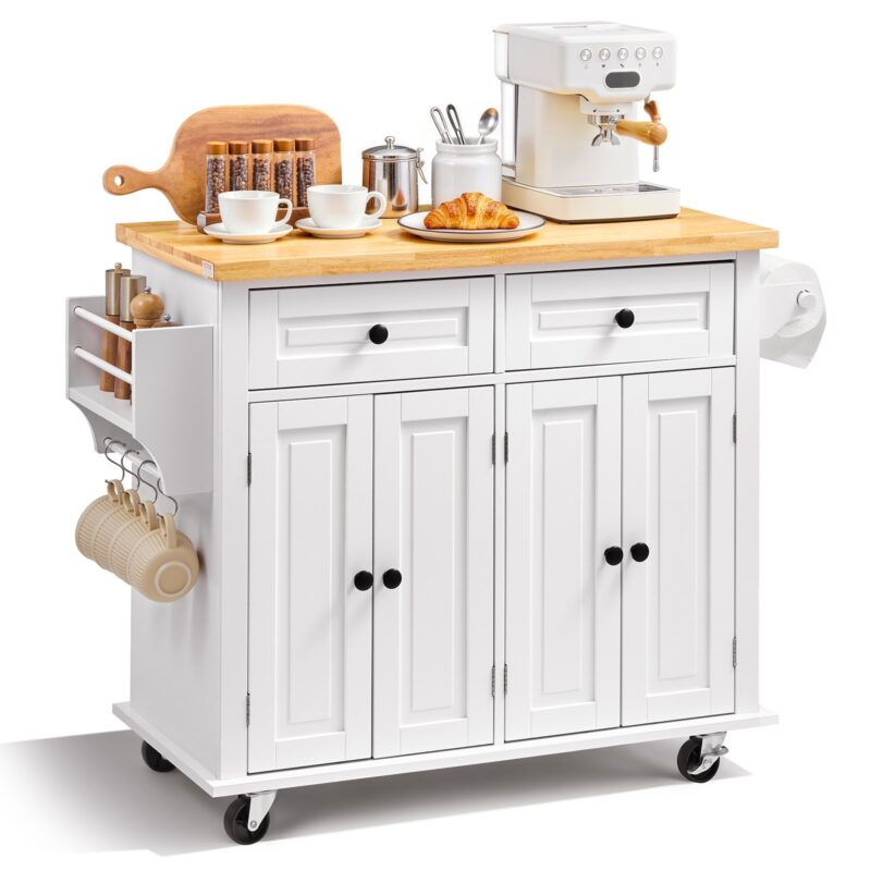 Kitchen Island Cart with Solid Wood Top, 90 cm laius, 6 kg, 32 mm