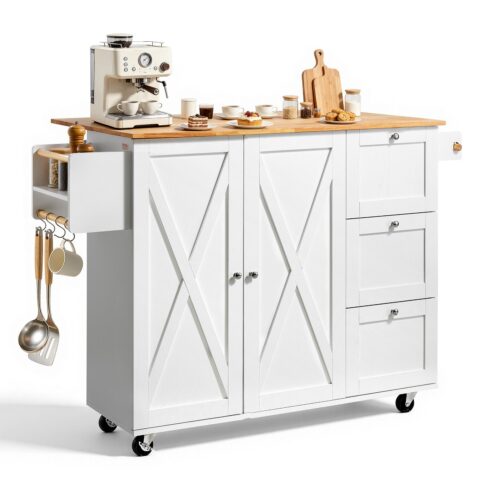 Kitchen Island Cart with Solid Wood Top, 115 cm laius, 4 kg, 32 mm