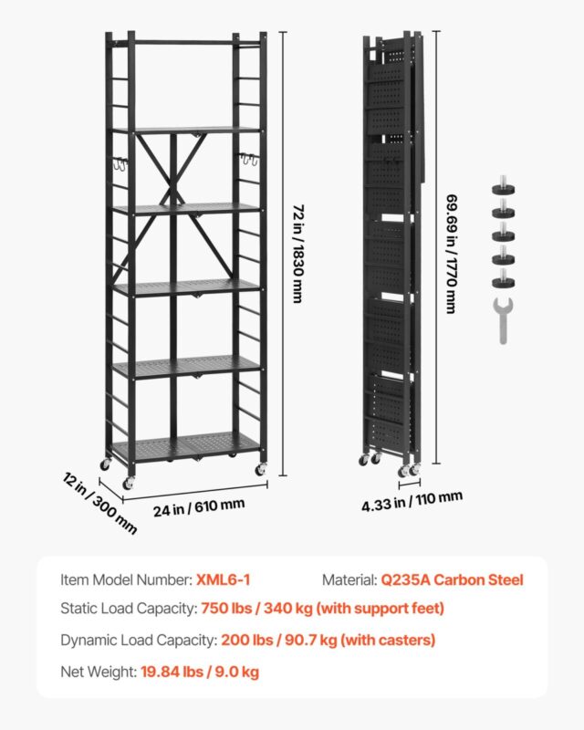 6-astmeline kokkupandav hoiuriiul, 340 kg, 24 L, 6 tasandit, 24 W
