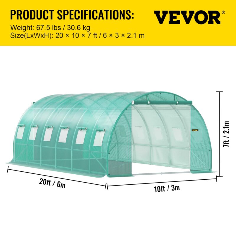 VEVOR Tunnelkasvuhoone, 609,6 x 304,8 x 213,4 cm, roheline