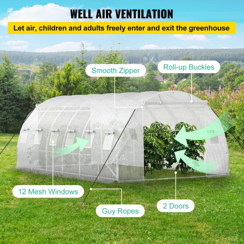 VEVOR Tunnelkasvuhoone, 609,6 x 304,8 x 213,4 cm, valge