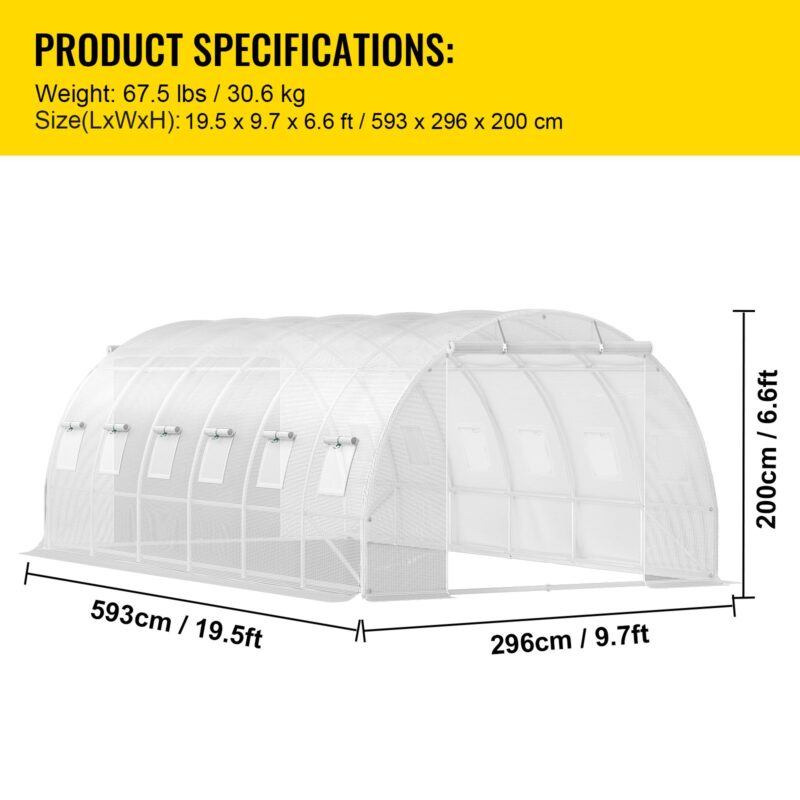 VEVOR Tunnelkasvuhoone, 609,6 x 304,8 x 213,4 cm, valge