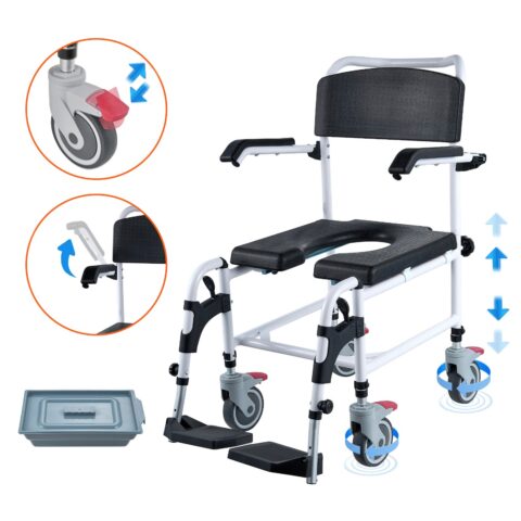 Shower Commode Wheelchair with 4 Lockable Wheels, 159 kg, 5 L