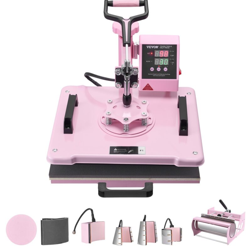 Heat Press Machine 300 x 380 mm 8 in 1 Heat Transfer Machine Pink, 850 g