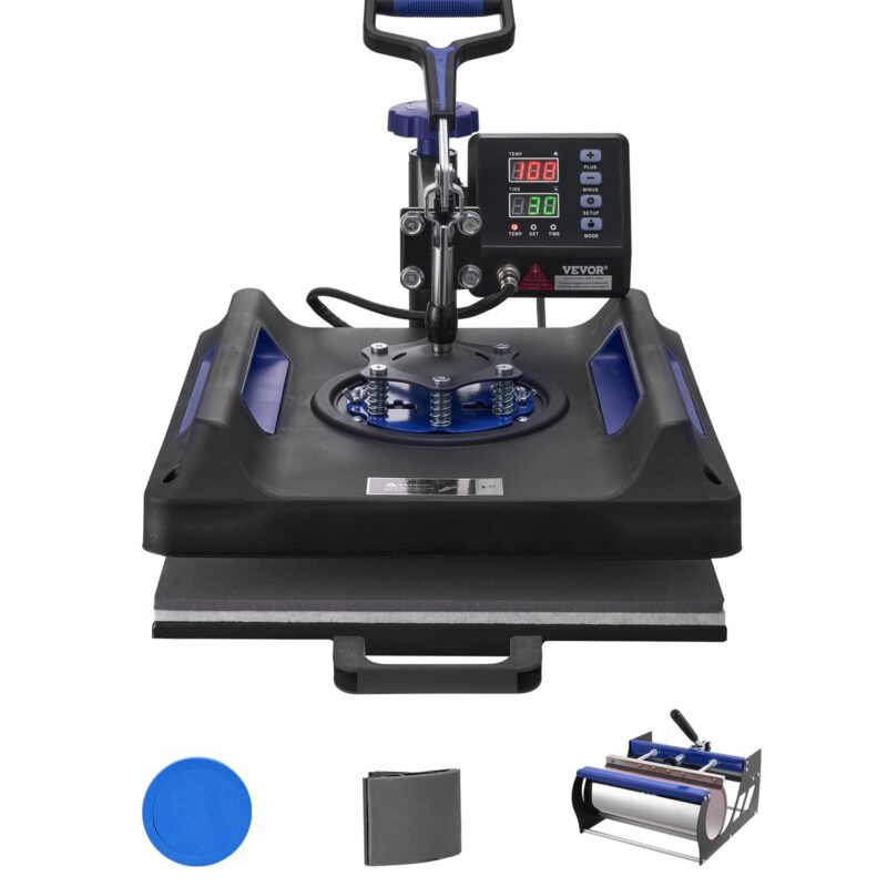 5 in 1 Heat Press Machine 38x38 in 850.5 g Tumbler Press T-Shirts Black+Blue, 850,5 g