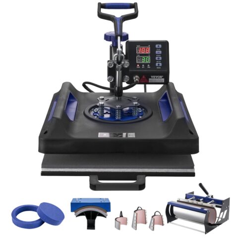 8 in 1 Heat Press Machine 38x38 cm 850.5 g Tumbler Press T-Shirts Black+Blue, 38 x 38 cm