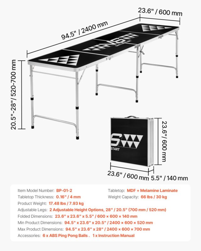 2,4 m kaasaskantav õllepongilaud, 30 kg