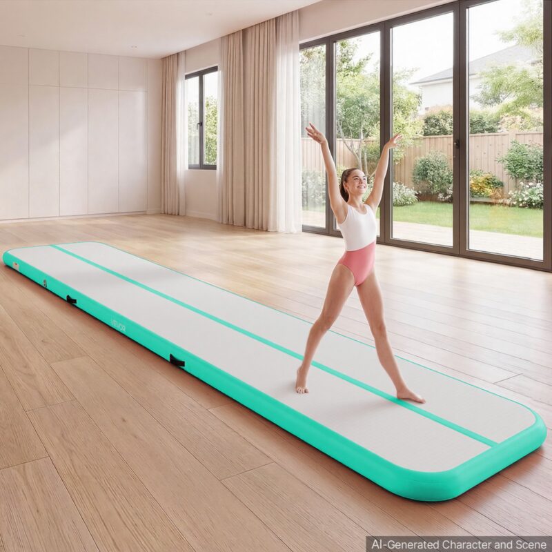 VEVOR Täispuhutav võimlemismatt 5m treeningmatid elektripumbaga, 200 kg, 5 m, 10 cm, mündiroheline