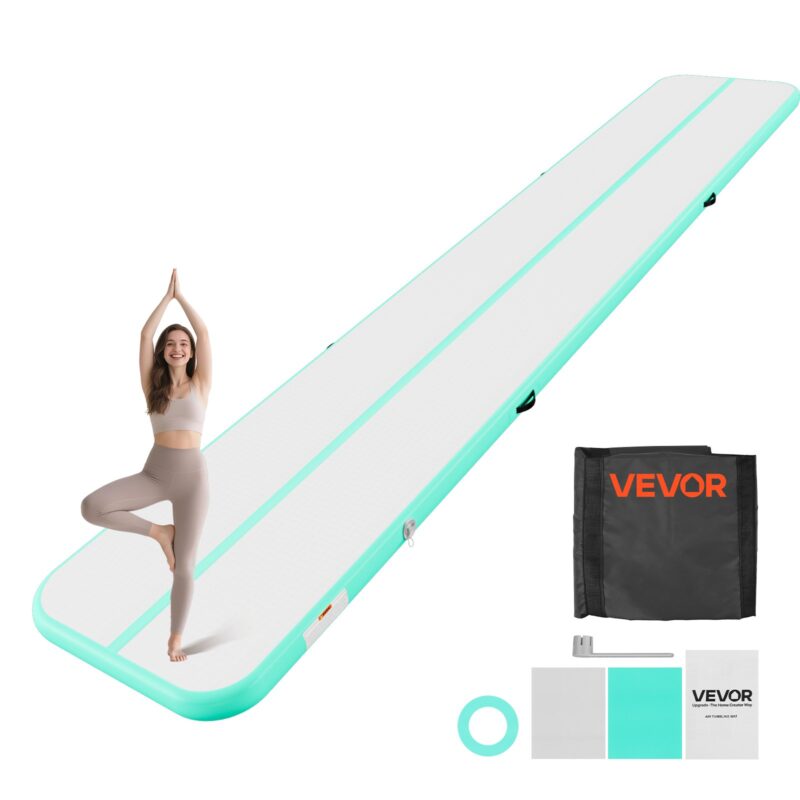 VEVOR Täispuhutav võimlemismatt 6m treeningmatid elektripumbaga, 200 kg, 6 m, 10 cm, mündiroheline