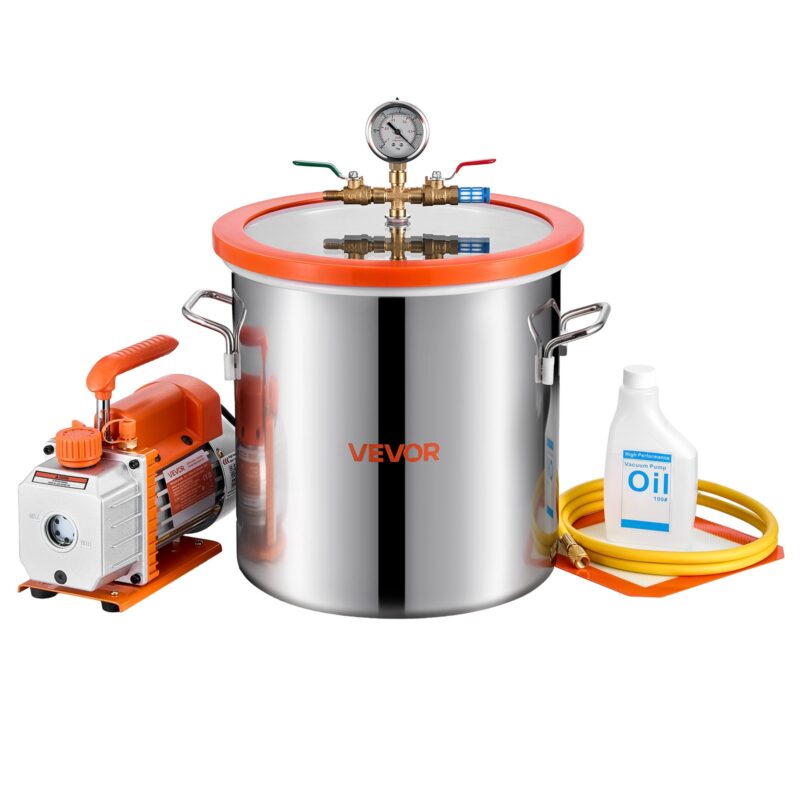 18.93 L Vacuum Chamber with Pump 99 L/min Single Stage Vacuum Pump, 18,93 L, 1,5 m