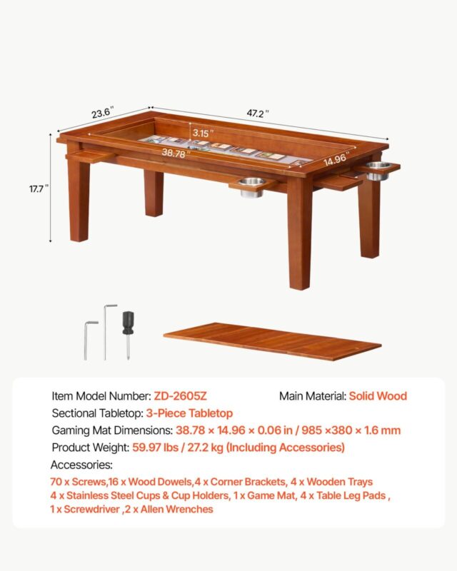 Lauamängulaud 5,08 cm-1 mängu- ja söögilaud 1,2 x 0,6 x 0,45 m, 136 kg