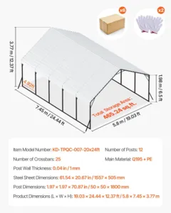 Vastupidav metallist autovarjualune, 5,8 x 7,45 x 3,77 m, 5,08 cm — pilt 7