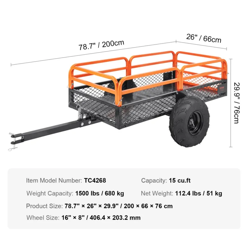 Vastupidav terasest ATV kallurhaagis, 680 kg, 1,78 mm