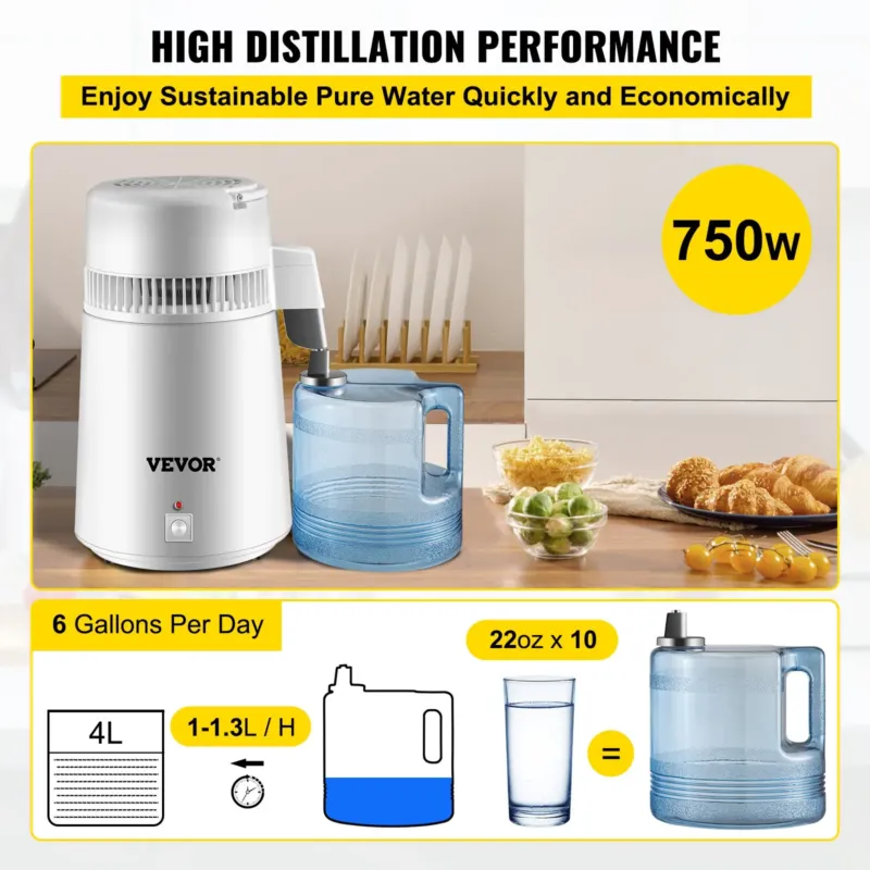 Vee destillaator 4 L, 750 W, roostevaba teras